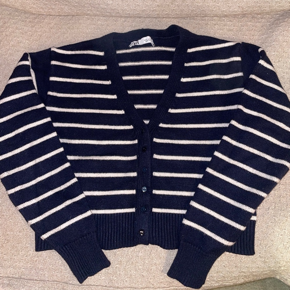 Zara Navy and White Striped Sweater